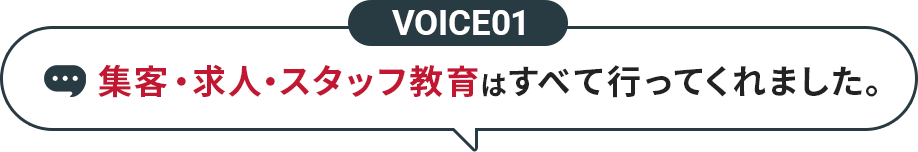 VOICE01 集客・求人・スタッフ教育はすべて行ってくれました。